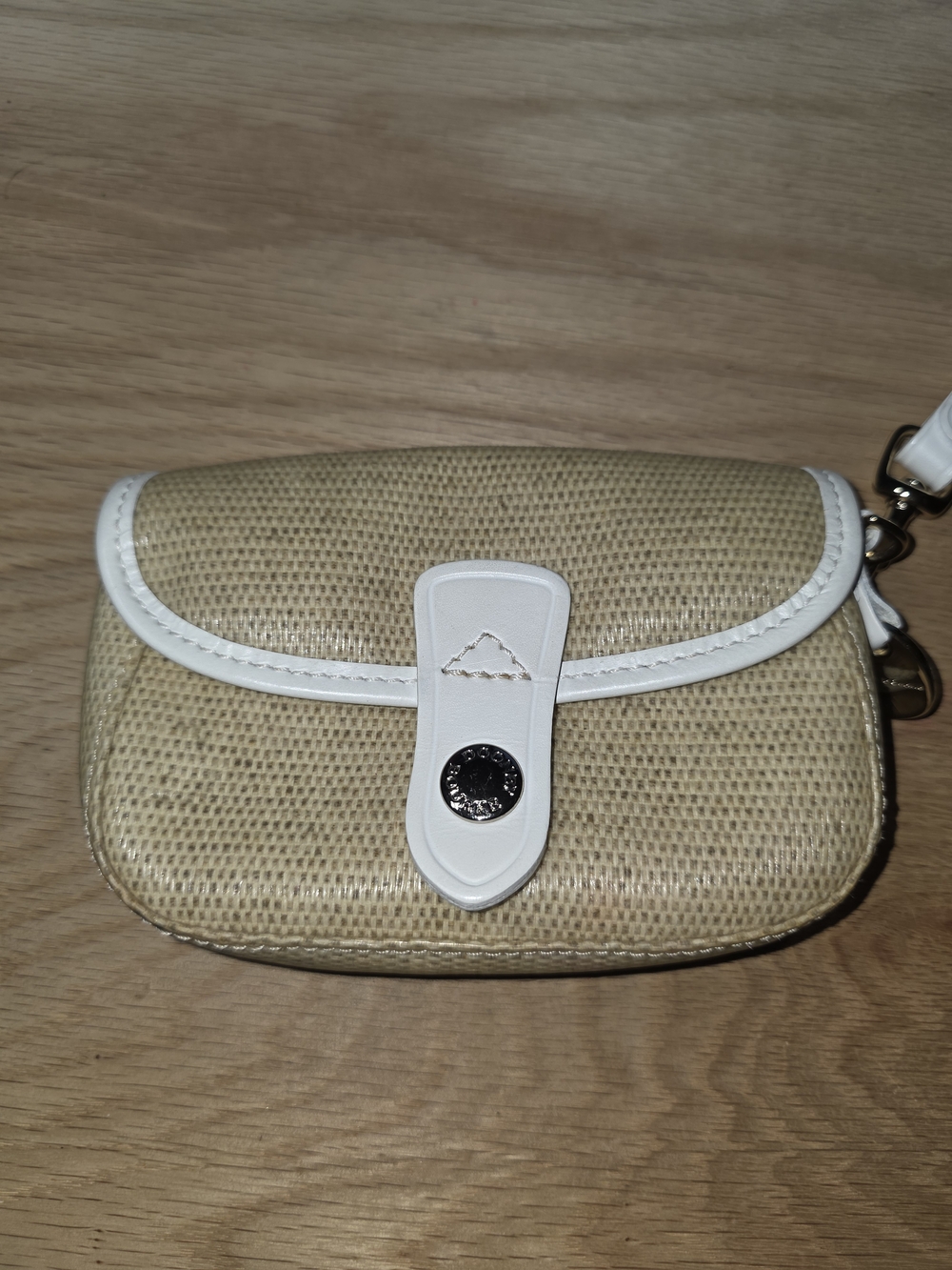 Dooney & Bourke Beige Straw Wristlet with White Trim